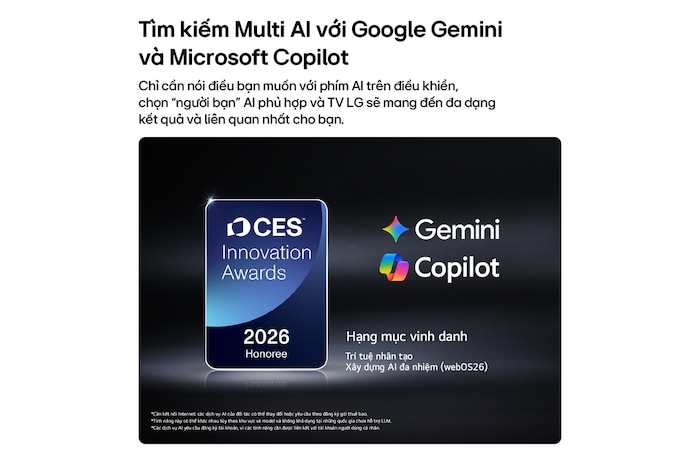 The 2026 CES Innovation Awards Honoree badge in the Artificial Intelligence category recognizes Multi-AI search with Google Gemini and Microsoft Copilot.